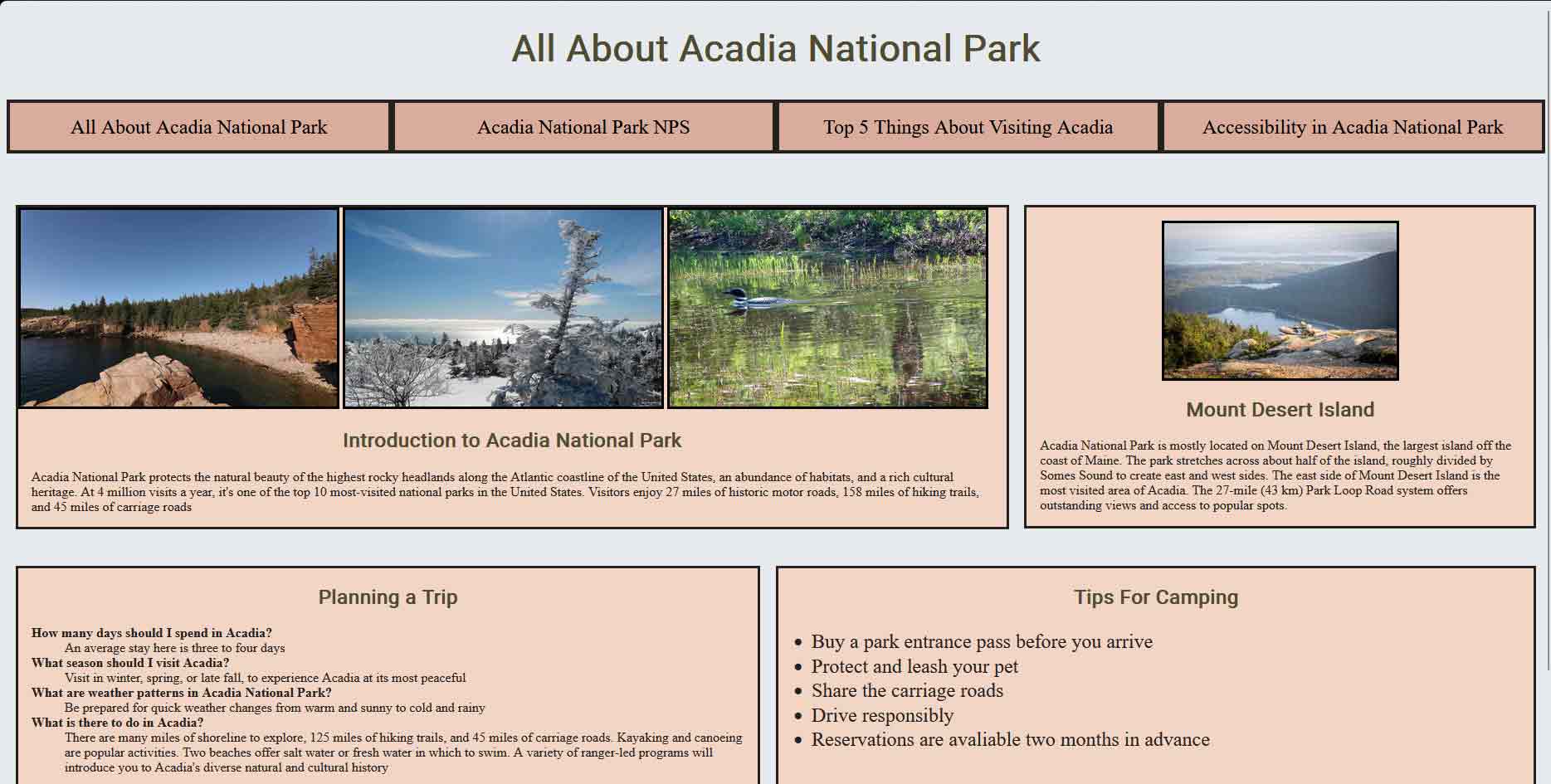 An image of the Camping website