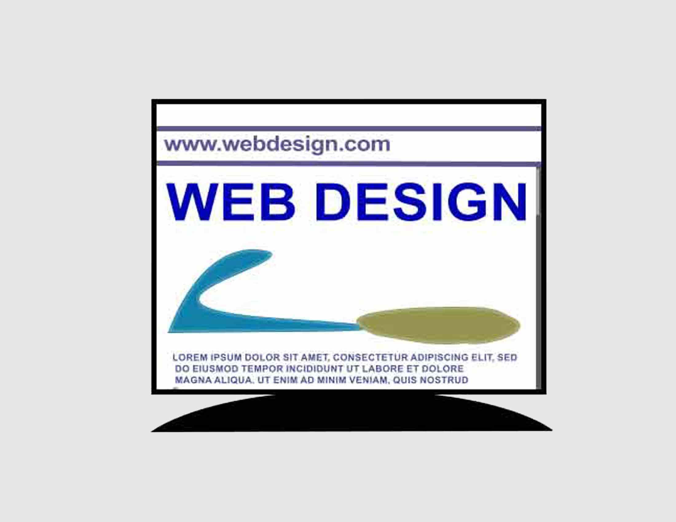 A website design logo in which a website with a beach is on a computer screen